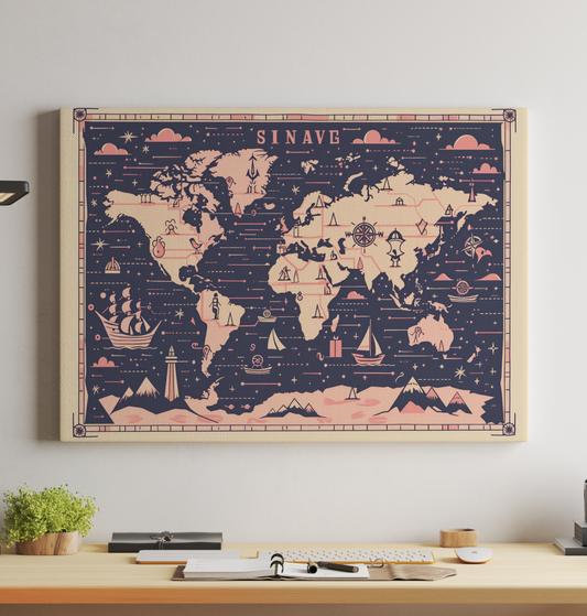 Generated World Map - Pink and Navy Maritime