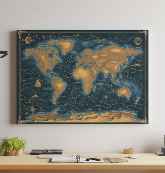 Generated Wold Map - Golden Nautical