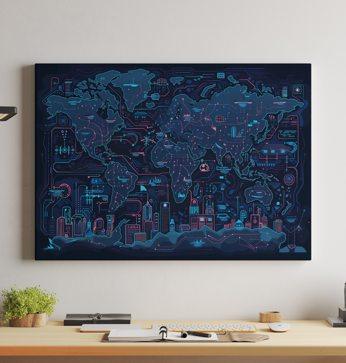 Generated World Map - Digital Neon