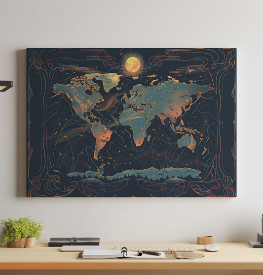 Generated World Map - Celestial Moonrise