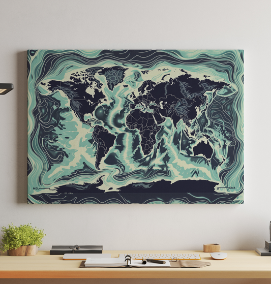 Generated World Map - Teal Wave