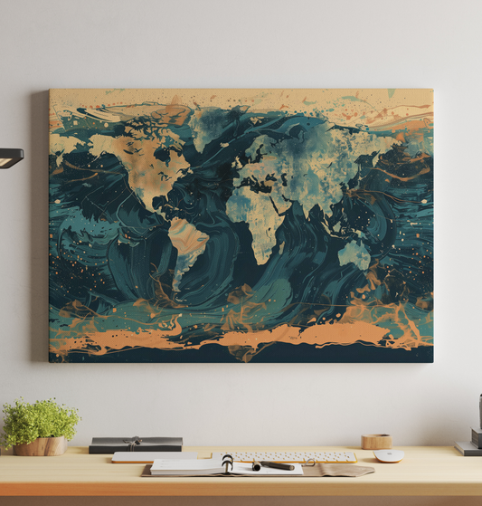 Generated World Map - Brushed Waves
