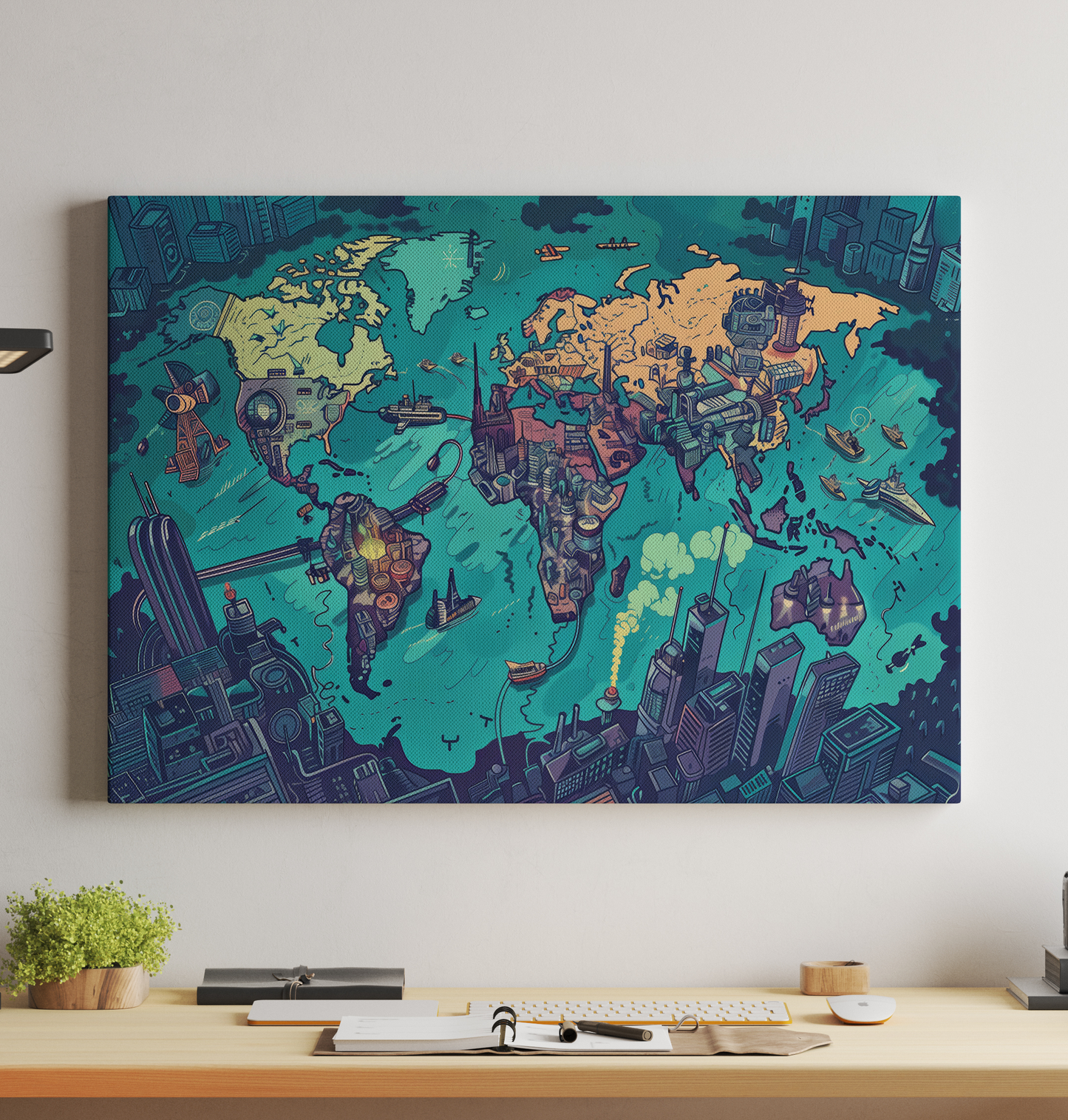 Generated World Map - Cyberpunk Cartoon