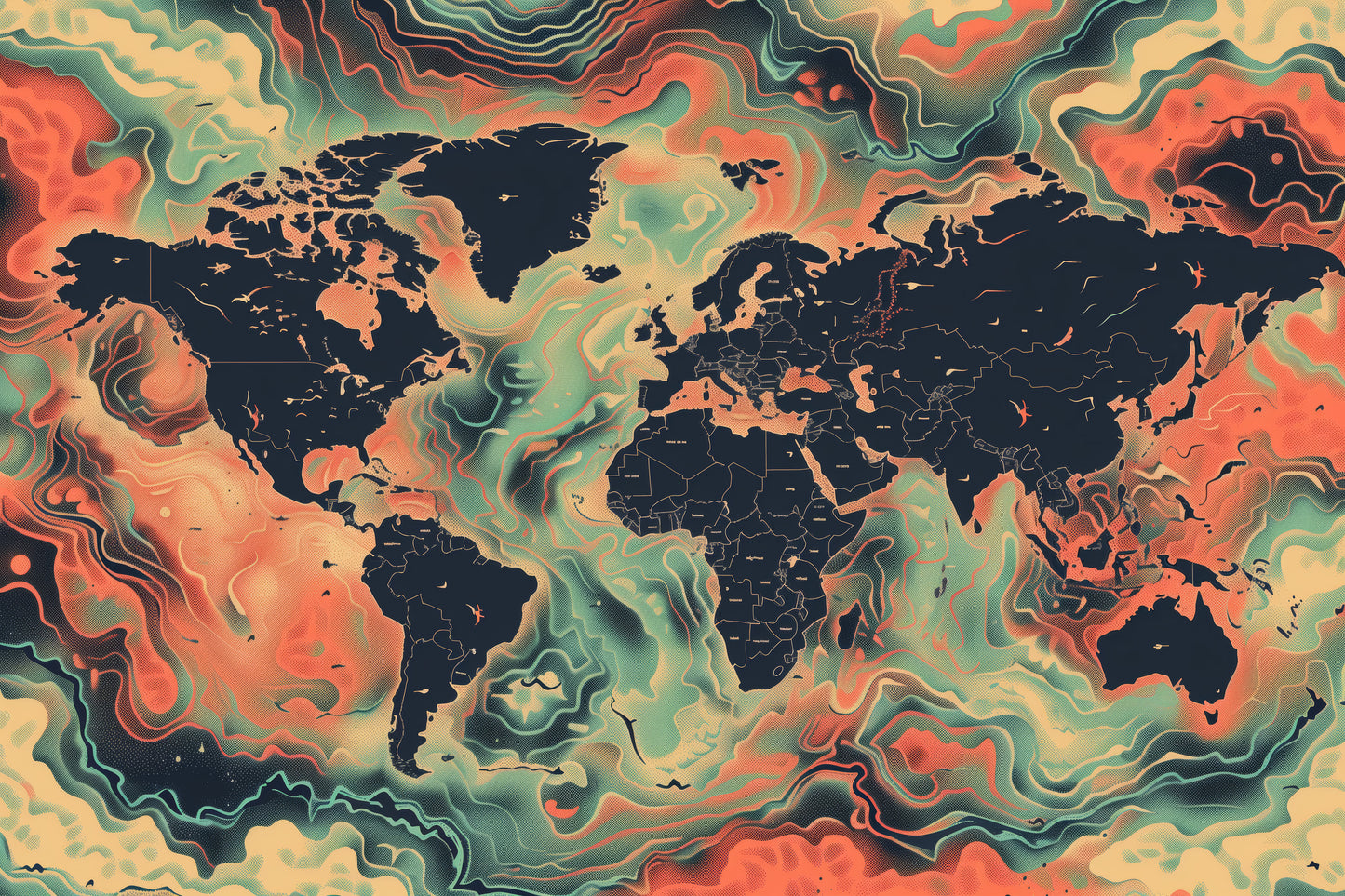 Generated World Map - Psychedelic Flow