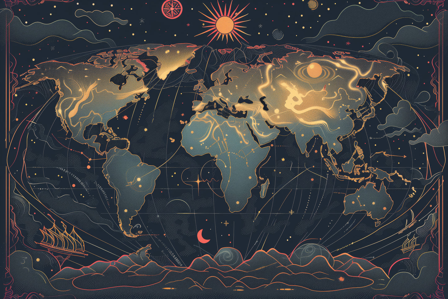 Generated World Map - Galactic Sunrise