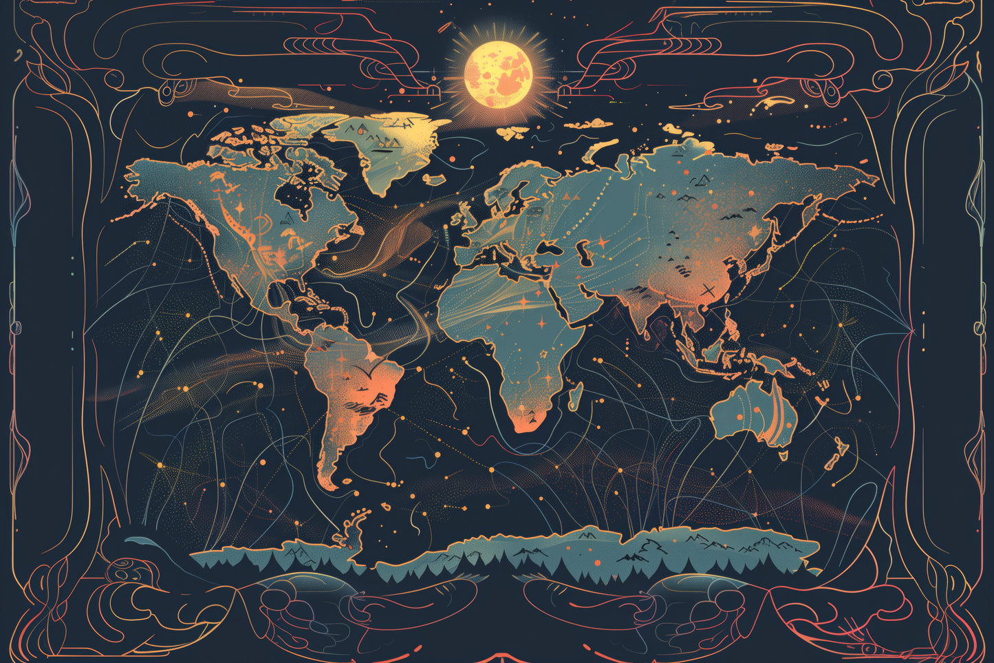 Generated World Map - Celestial Moonrise