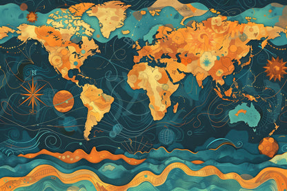 Generated World Map - Teal Orange Peel