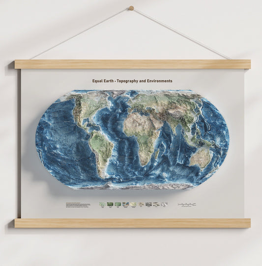 World Map - Equal Earth - Terrain and Elevation - Hydrography and Topography - Poster Print