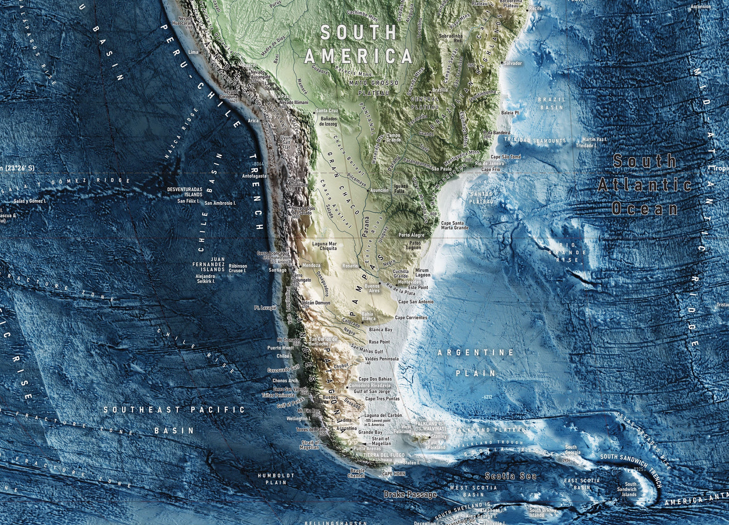 World Map - Equal Earth - Terrain and Elevation - Hydrography and Topography - Poster Print