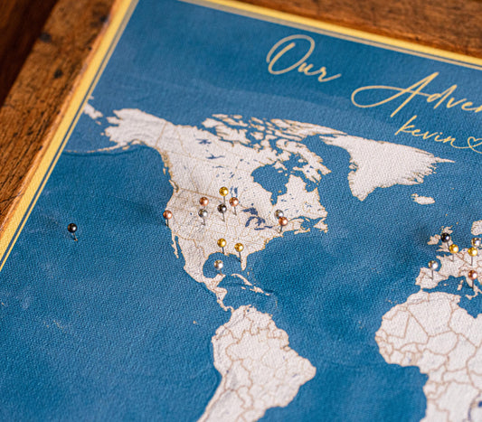 Personalized Push Pin World Map, 2nd Cotton Anniversary Gift For Husband, Travel Tracker Canvas