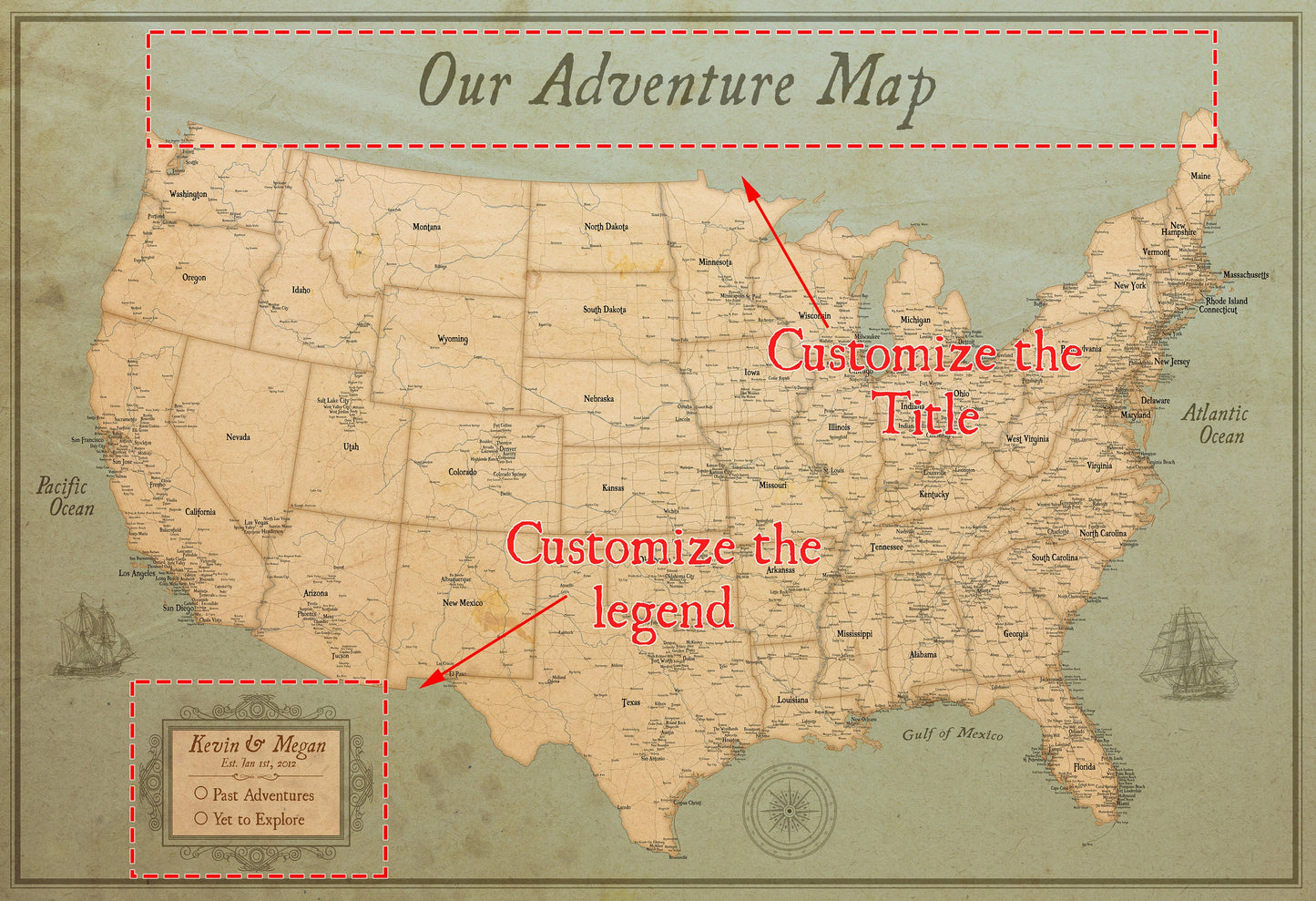 Push Pin Map - Rustic Style USA Map