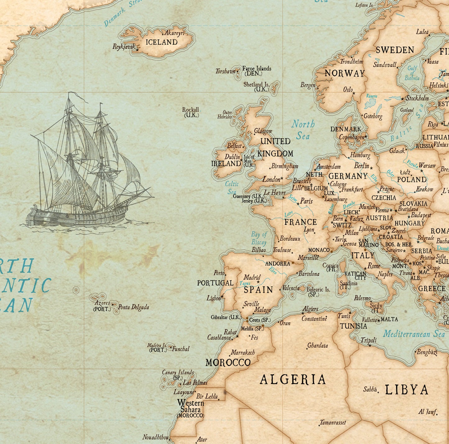 World Map Poster - Rustic Style - KR Maps