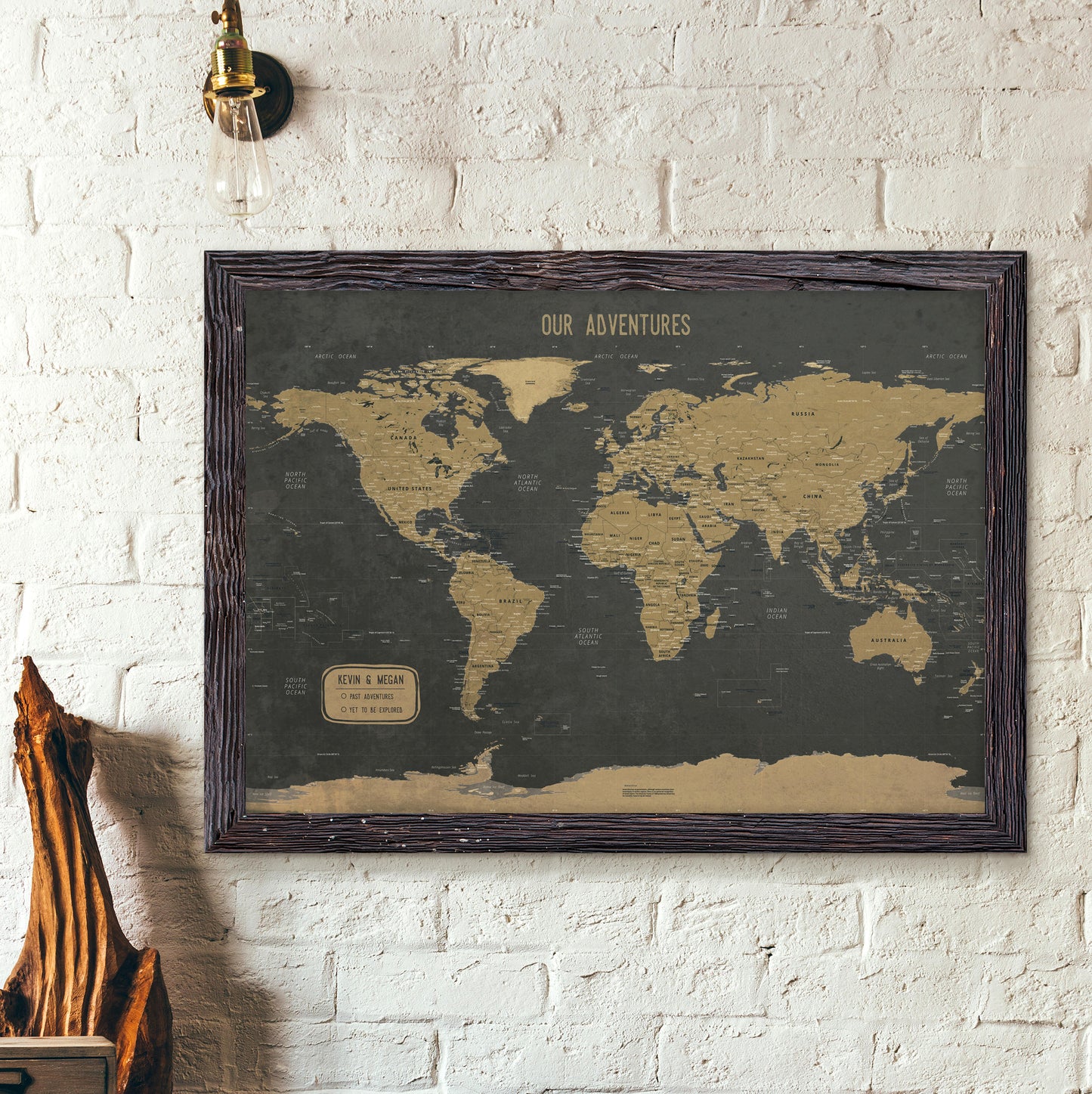 Push Pin Map 24x36" | Large Map | Rugged Style | Foam Board Mounted | Travel Map