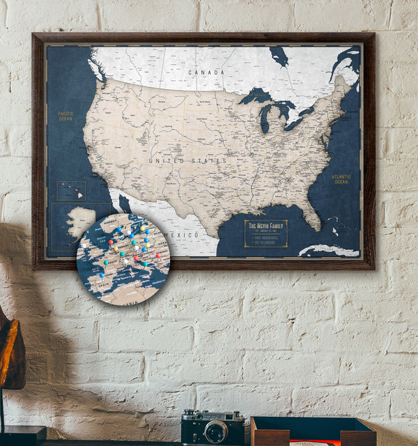 Push Pin Map - Executive Style USA Map