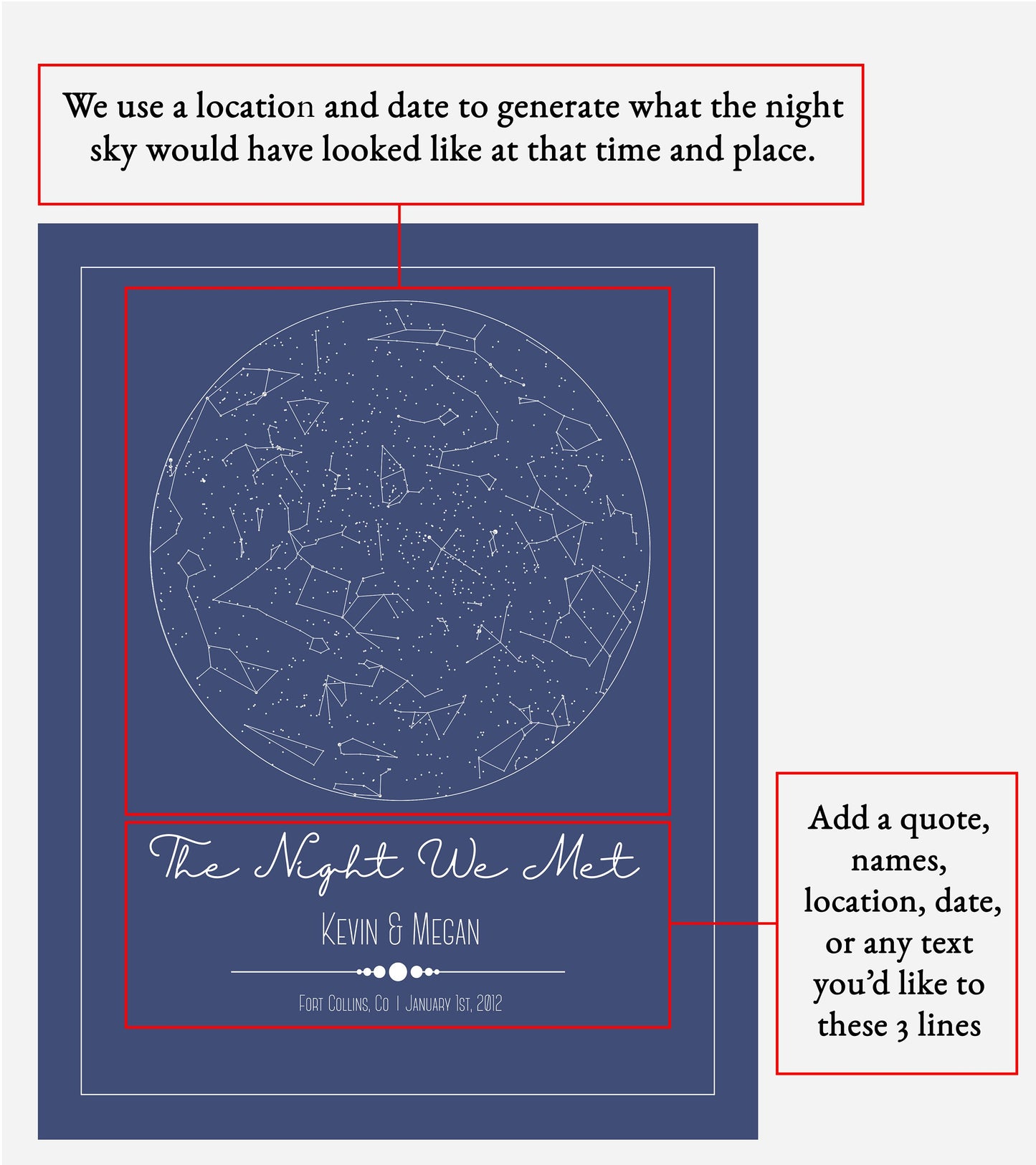 Custom Star Map | Constellation Gift | Night Sky Custom Date and Location 11x14"