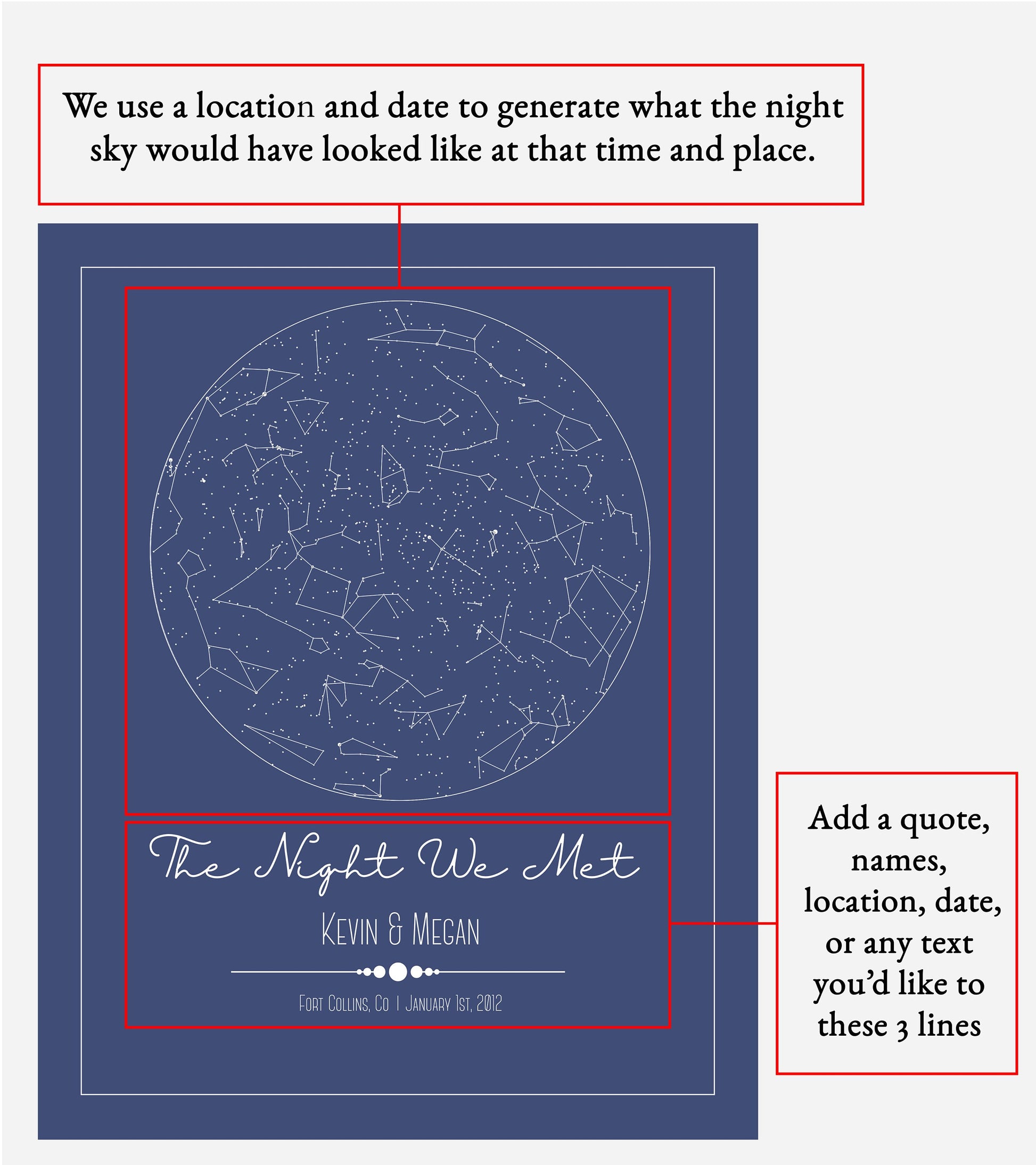 Custom Star Map | Constellation Gift | Night Sky Custom Date and Location 11x14"