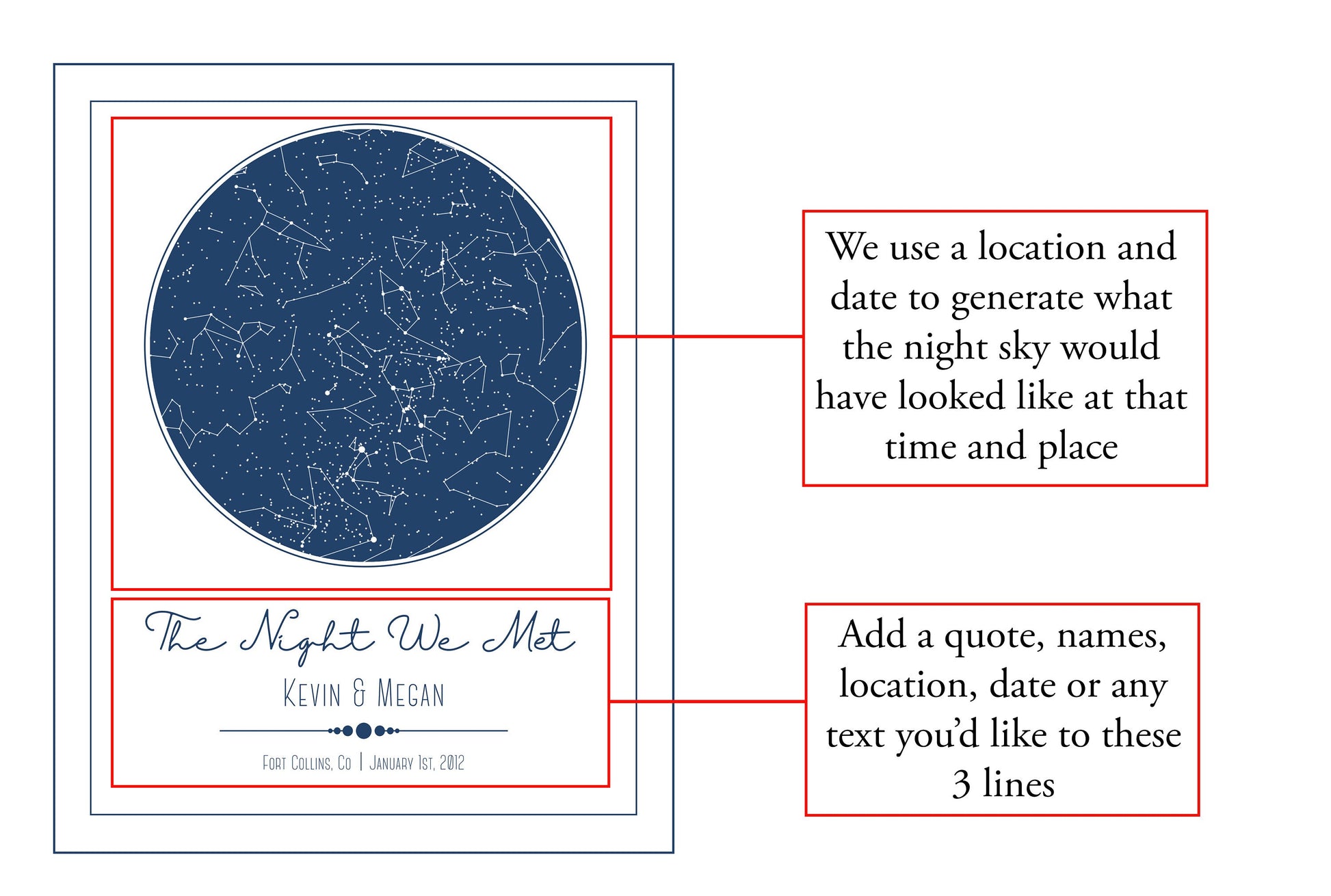 Custom Star Map White and Blue - 11x14" | Constellation Gift | Night Sky Custom Date and Location