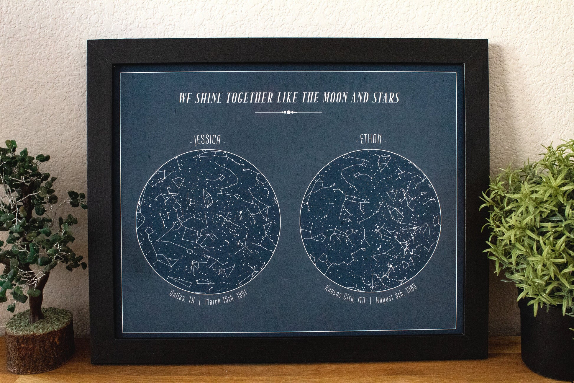 Custom Star Map Blue Two Person - 11x14" | Constellation Gift | Night Sky Custom Date and Location