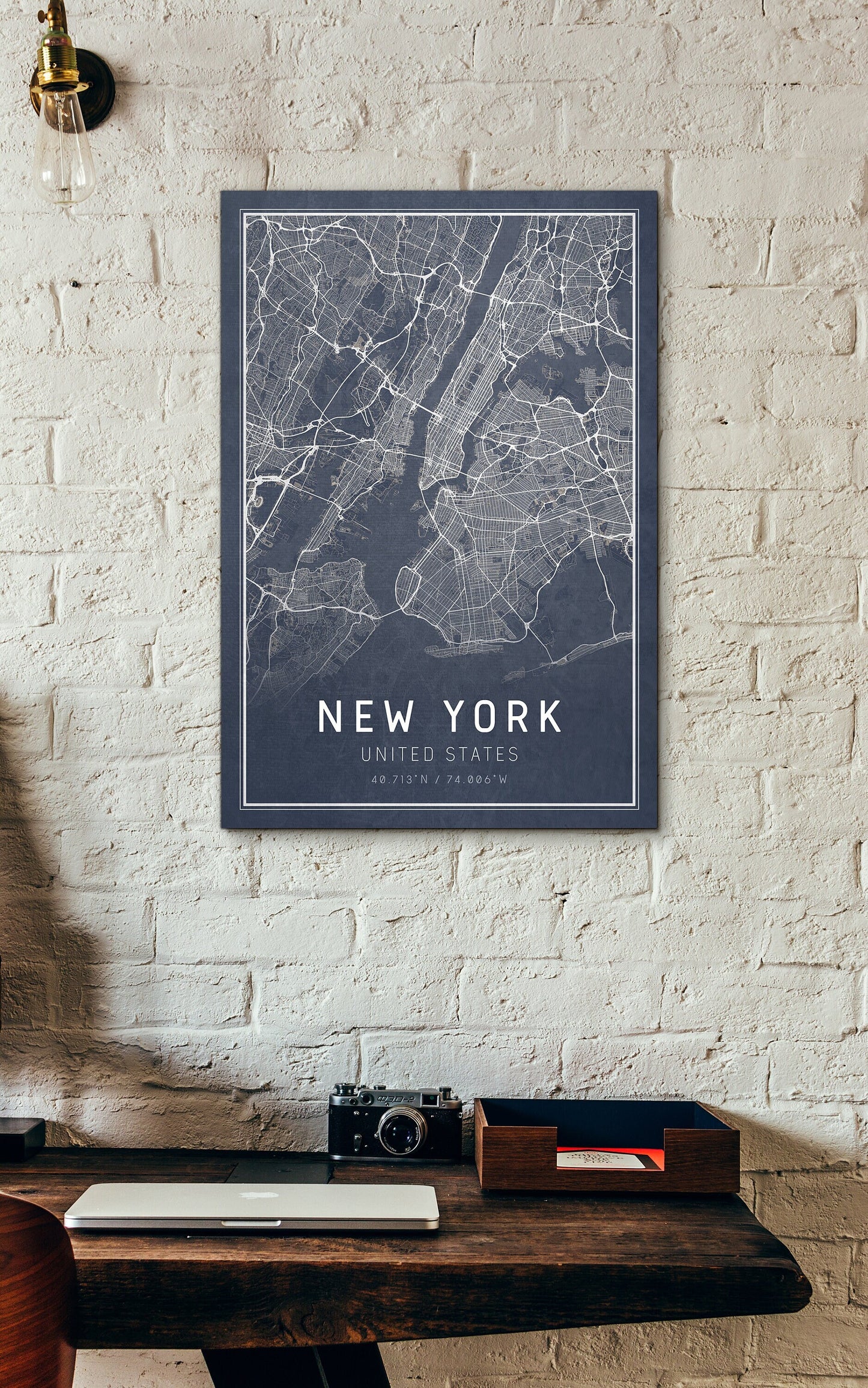 New York City Map Print Blue - 13x19 - Street Map of New York City showcasing iconic streets and landmarks.