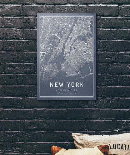 New York City Map Print Blue - 13x19 - Street Map of New York City showcasing iconic streets and landmarks.