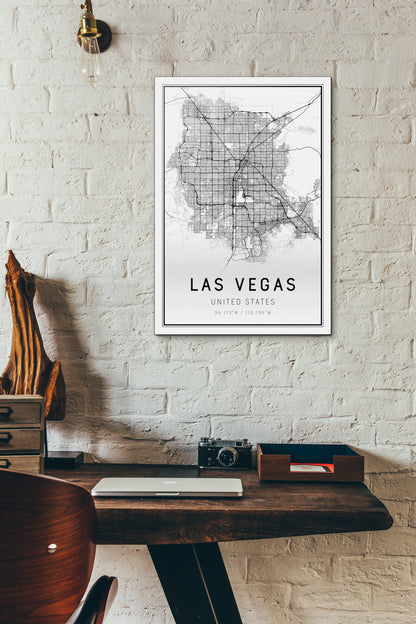 Las Vegas Map Print Black and White 13x19"