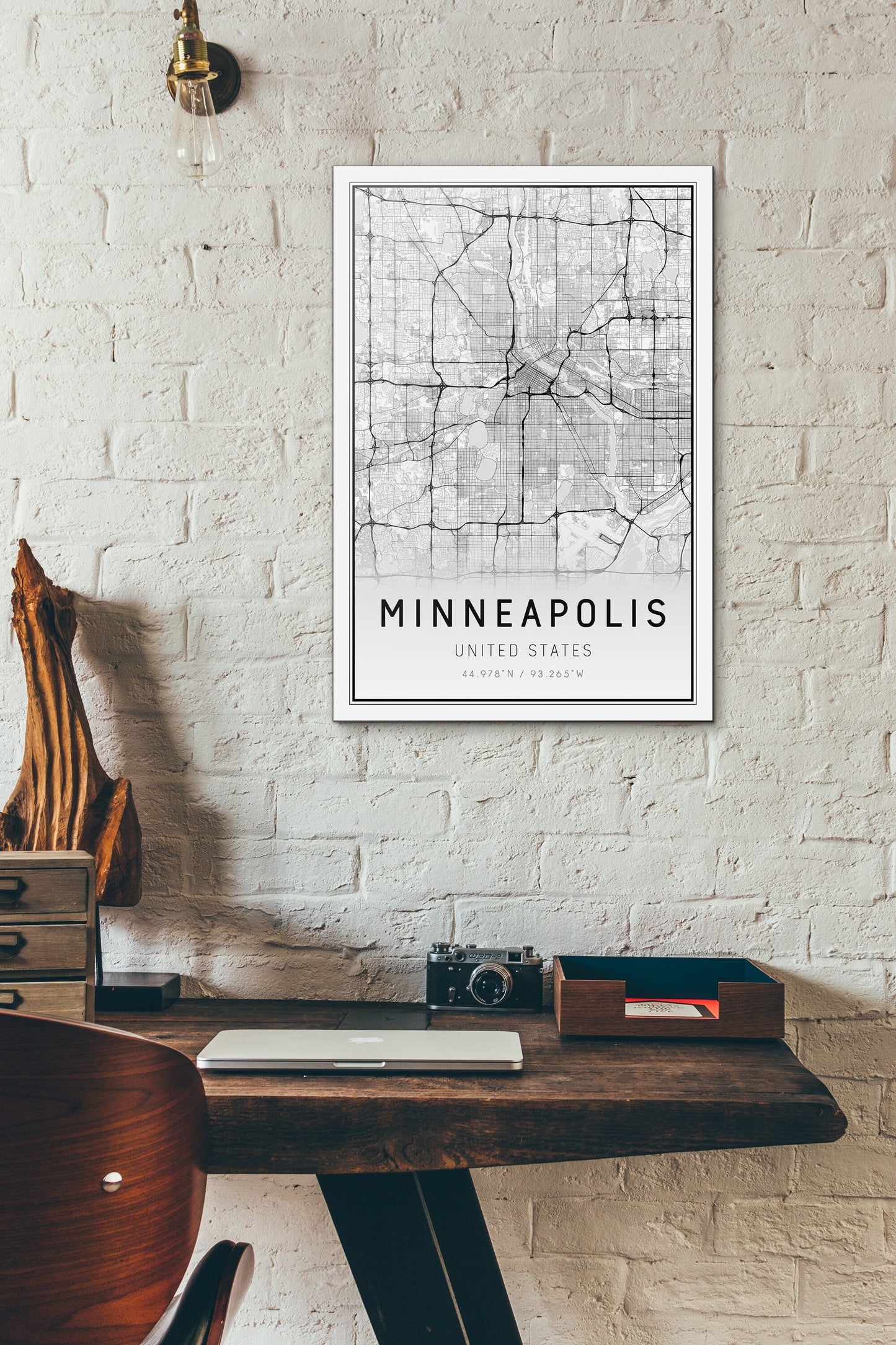 Minneapolis City Street Map Print Black and White 13x19"
