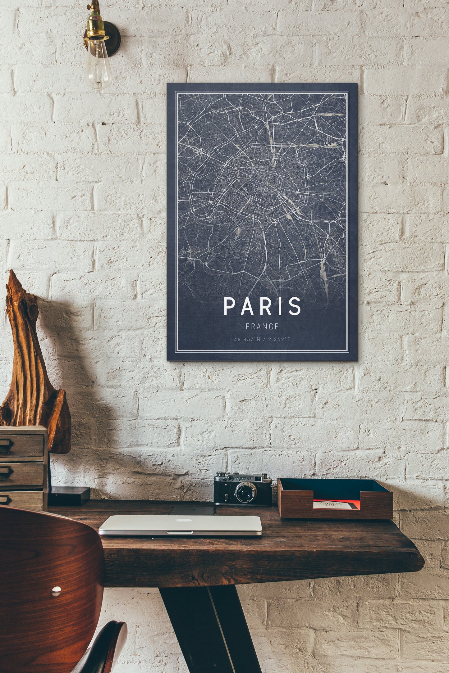 Line art of Paris map on wall as poster