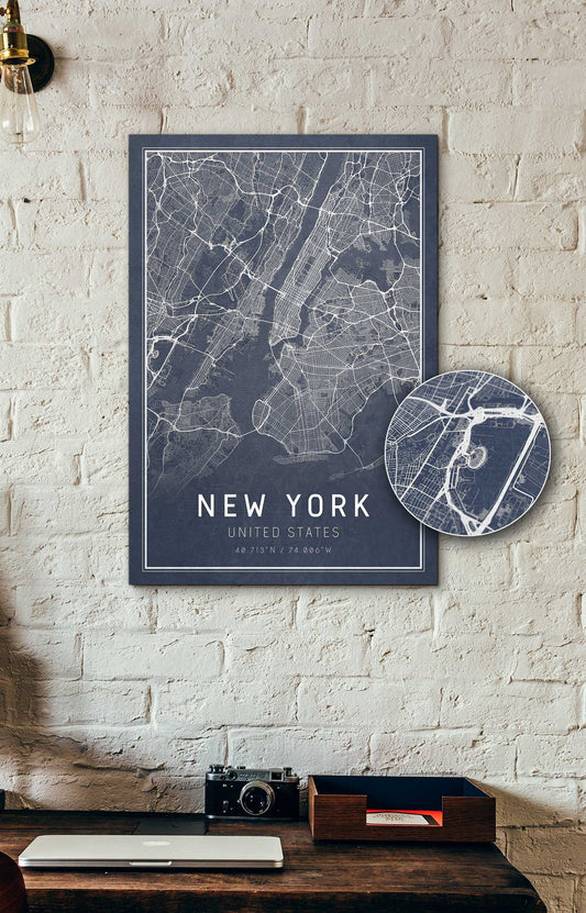 Blue New York city street map Poster