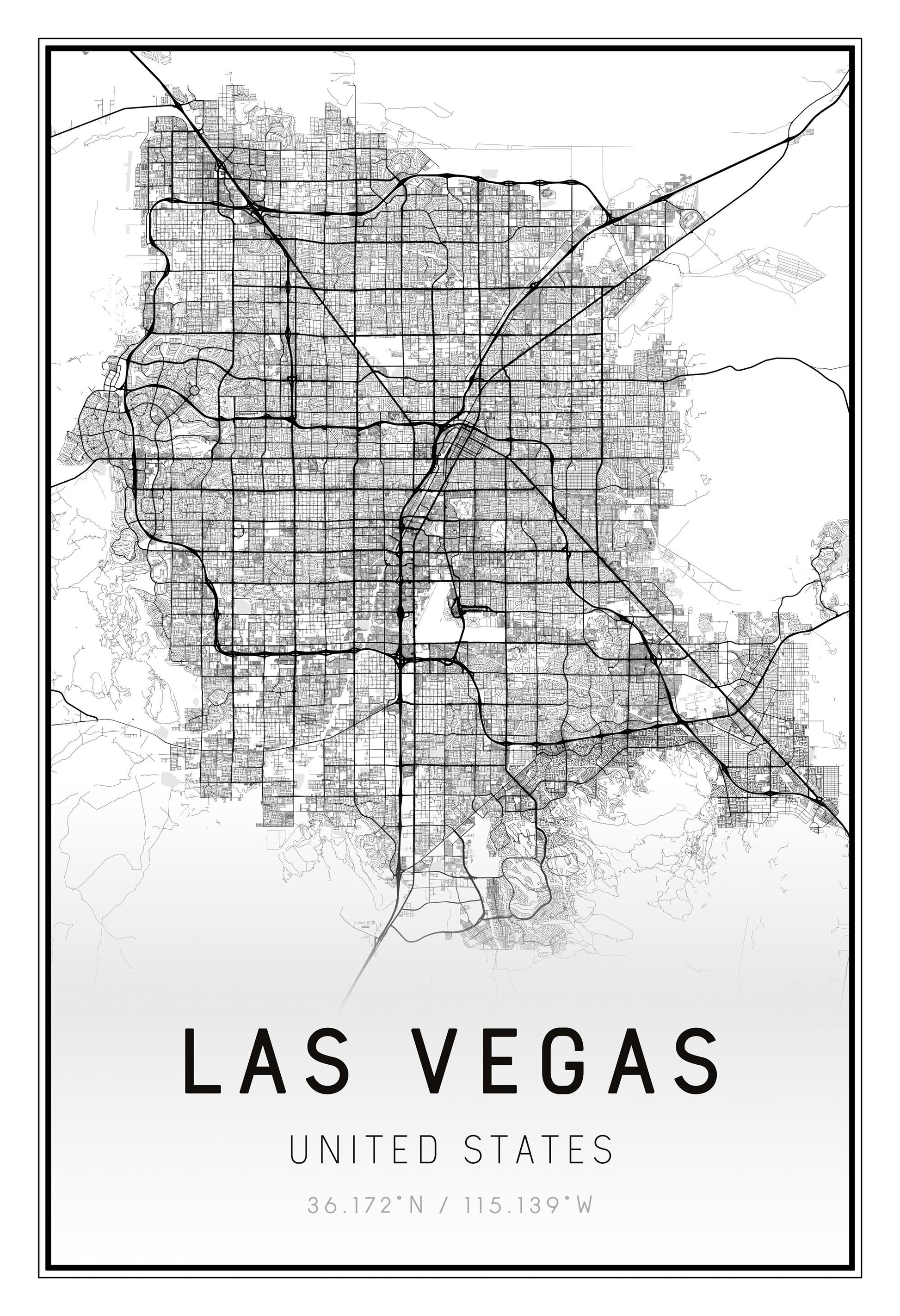 Las Vegas Map Print Black and White 13x19"