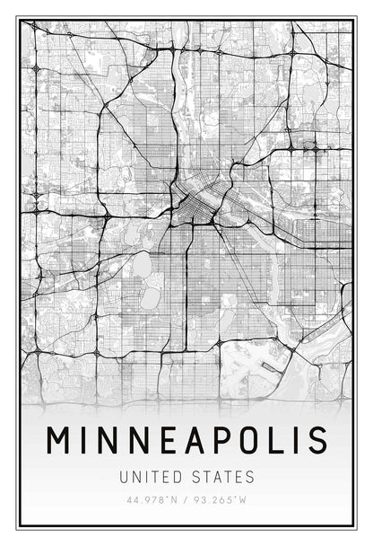Minneapolis City Street Map Print Black and White 13x19"