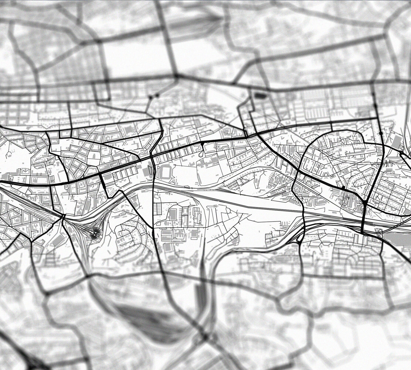 Closeup of black city streets line art of Prague