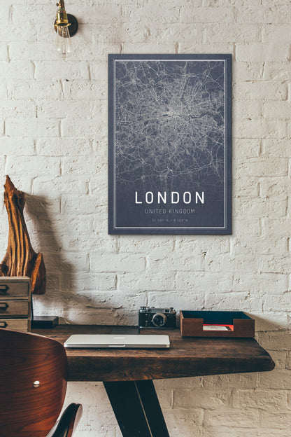 Map of London streets Blue poster