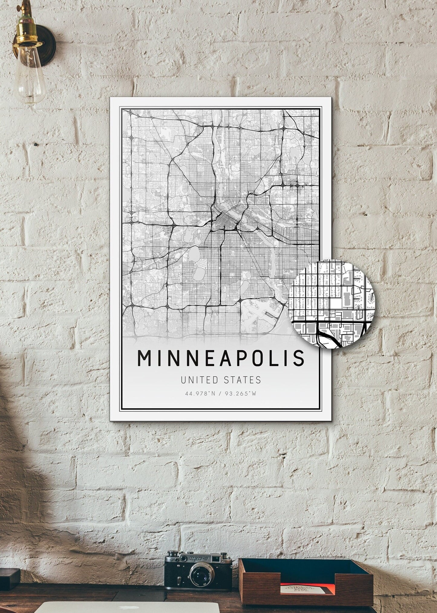 Minneapolis City Street Map Print Black and White 13x19"