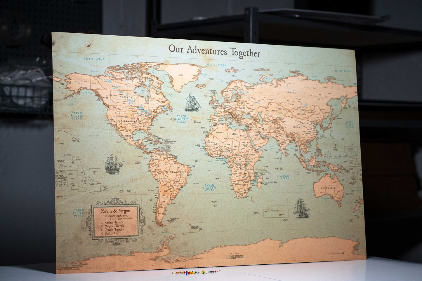 Push Pin Map - Rustic Style World Map