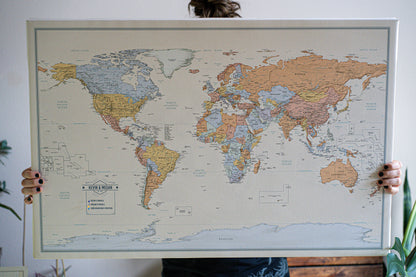 Colorful Push Pin Travel Map with Pins - 24x36" or 24x16" Travel Map Canvas Pin Board