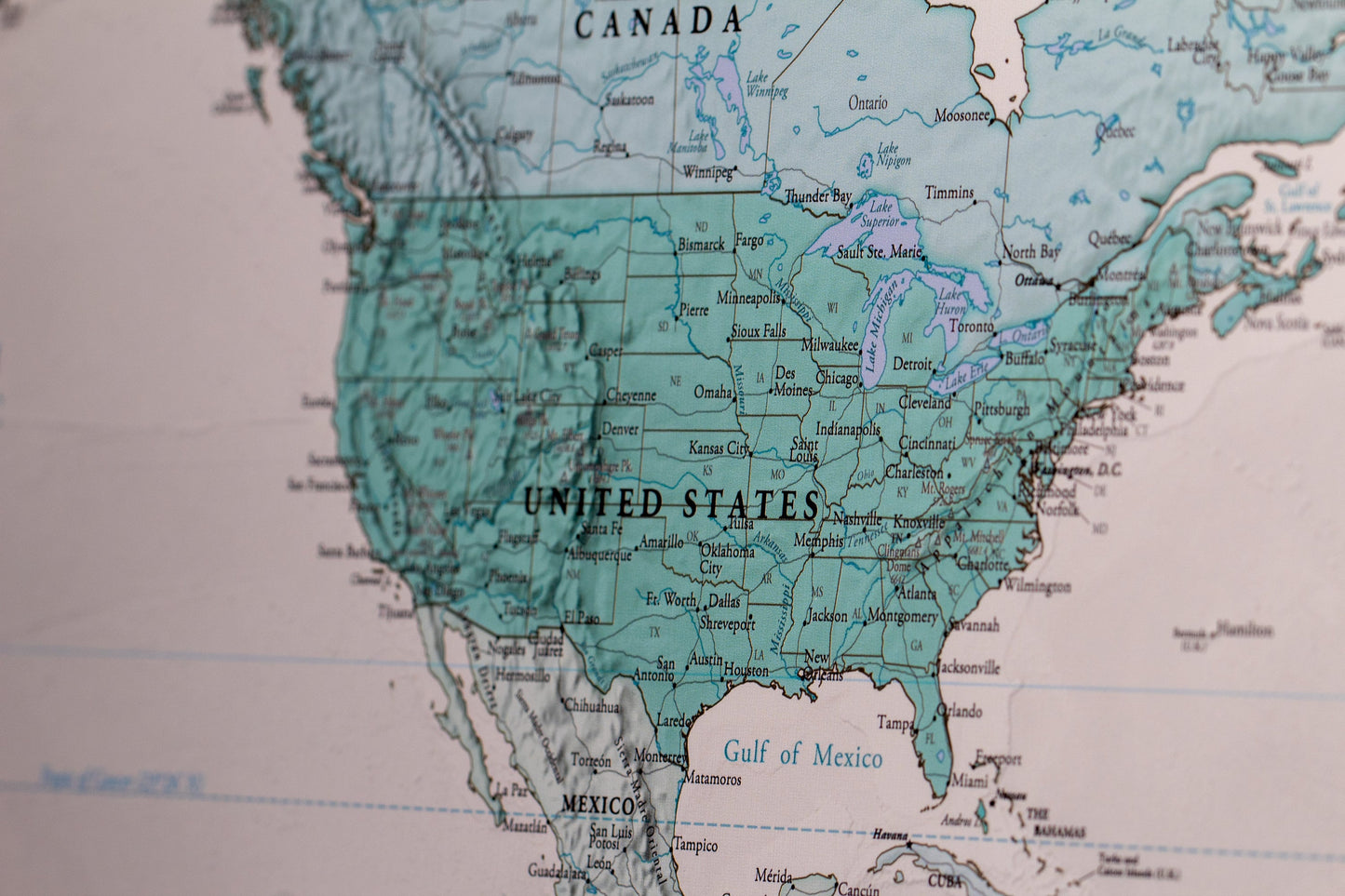 Teal Push Pin Travel Map with Pins - 24x36" or 24x16" Travel Map Canvas Pin Board
