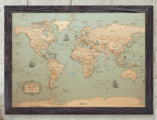 World Map Poster - Rustic Style - KR Maps