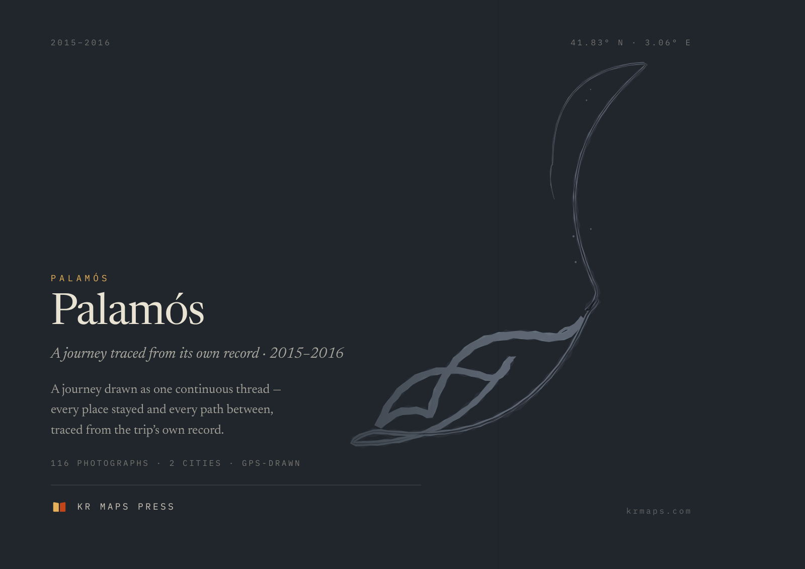 The back cover: the whole route drawn one last time as a single line, with the book’s colophon