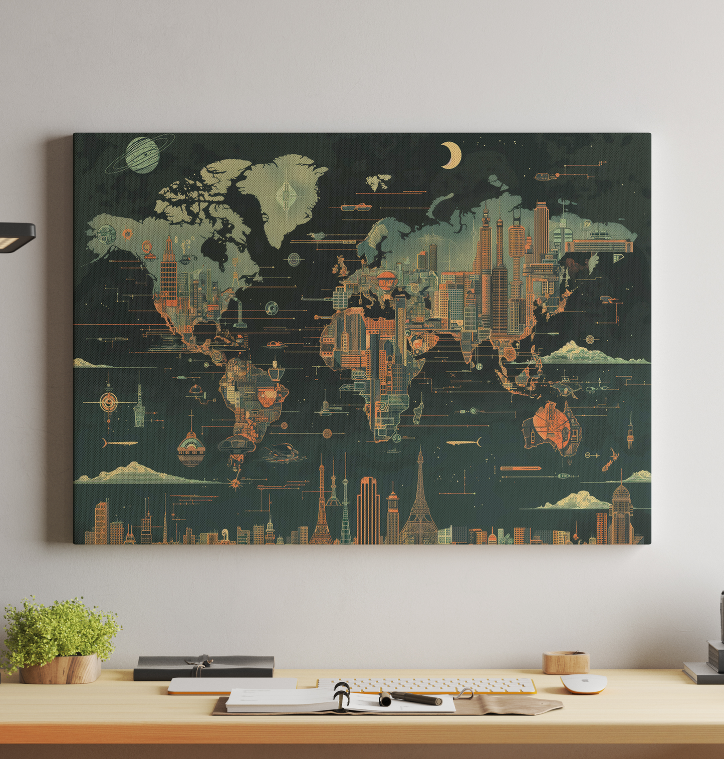 Dystopian Atompunk World Map illustration