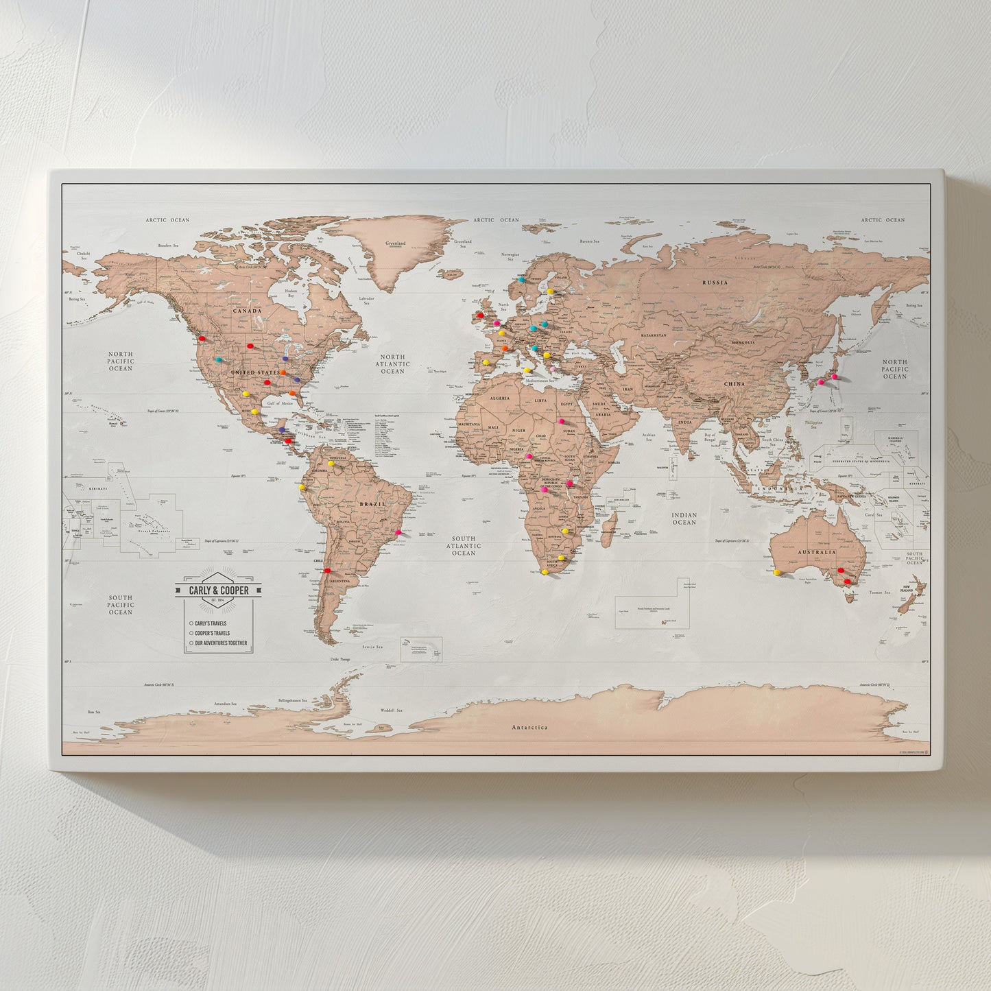 Push Pin Map - Classic Style World Map