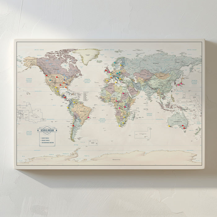 Push Pin Map - Muted Tones Style World Map