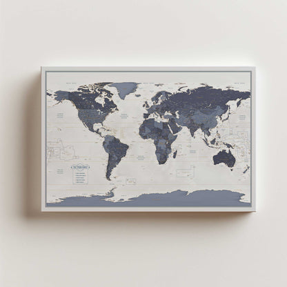 Push Pin Travel Map with Pins - Azure - Dark Blue - 24x36" or 24x16" Travel Map Canvas Pin Board