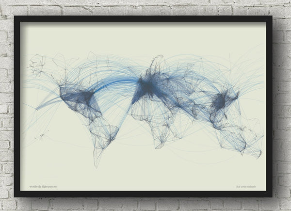 Flight Routes World Map | Global Air Traffic Patterns | Aviation Wall Art Poster