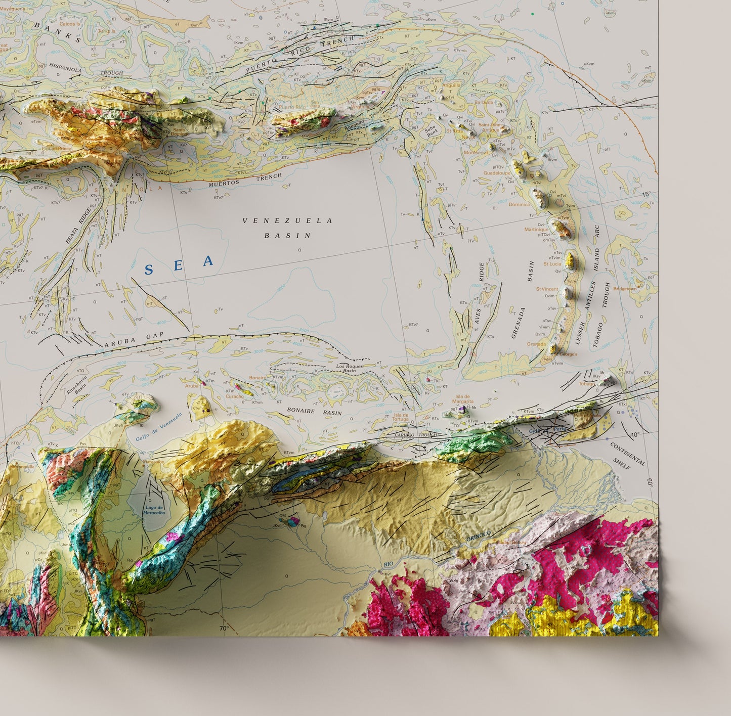 Map of the USA - 3D Relief - Geological - Terrain map - Poster Print