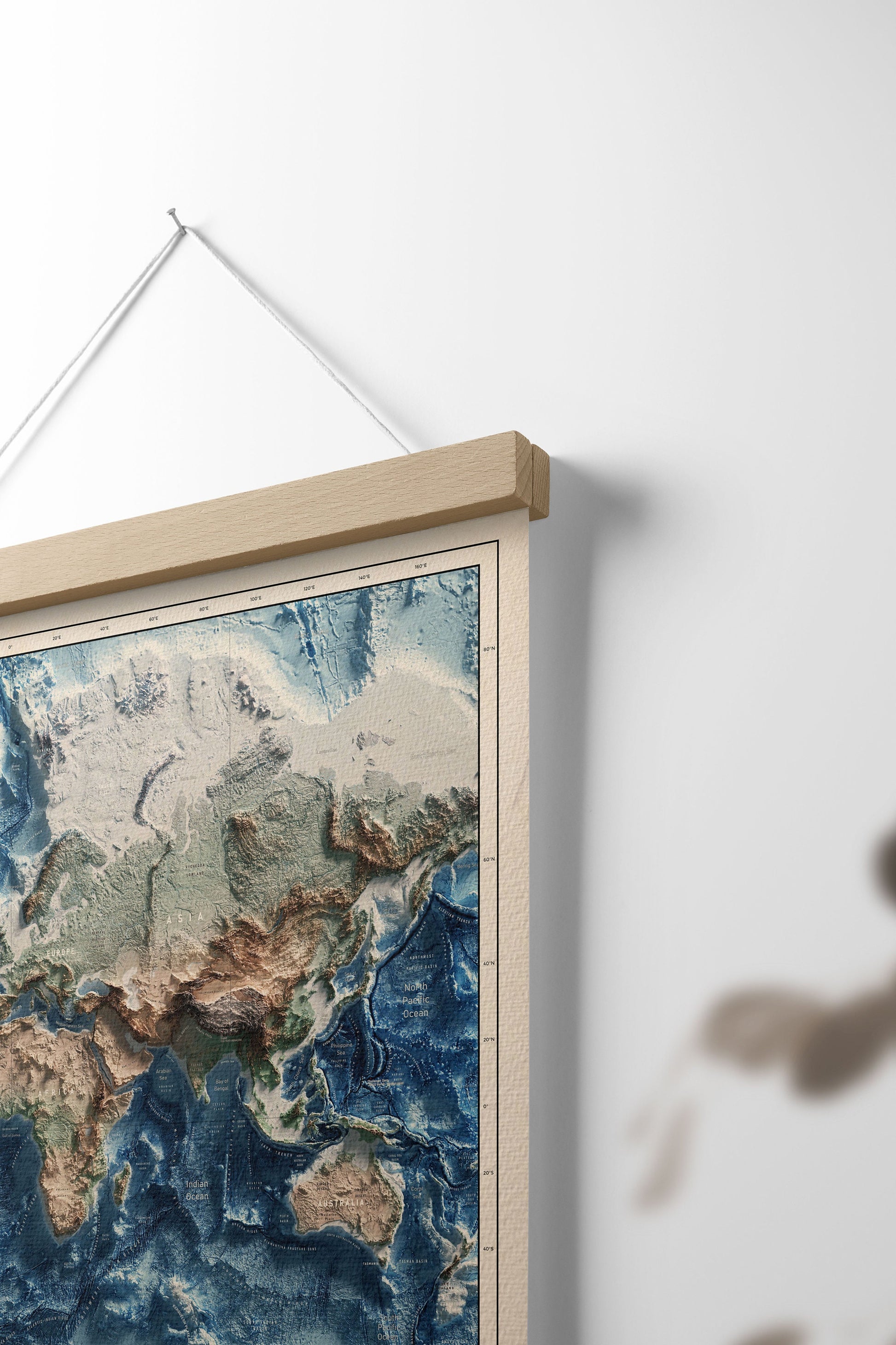 Physical Map of the World - 3D Relief Oceans and Geology Realistic render of the world - Terrain map - Poster Print