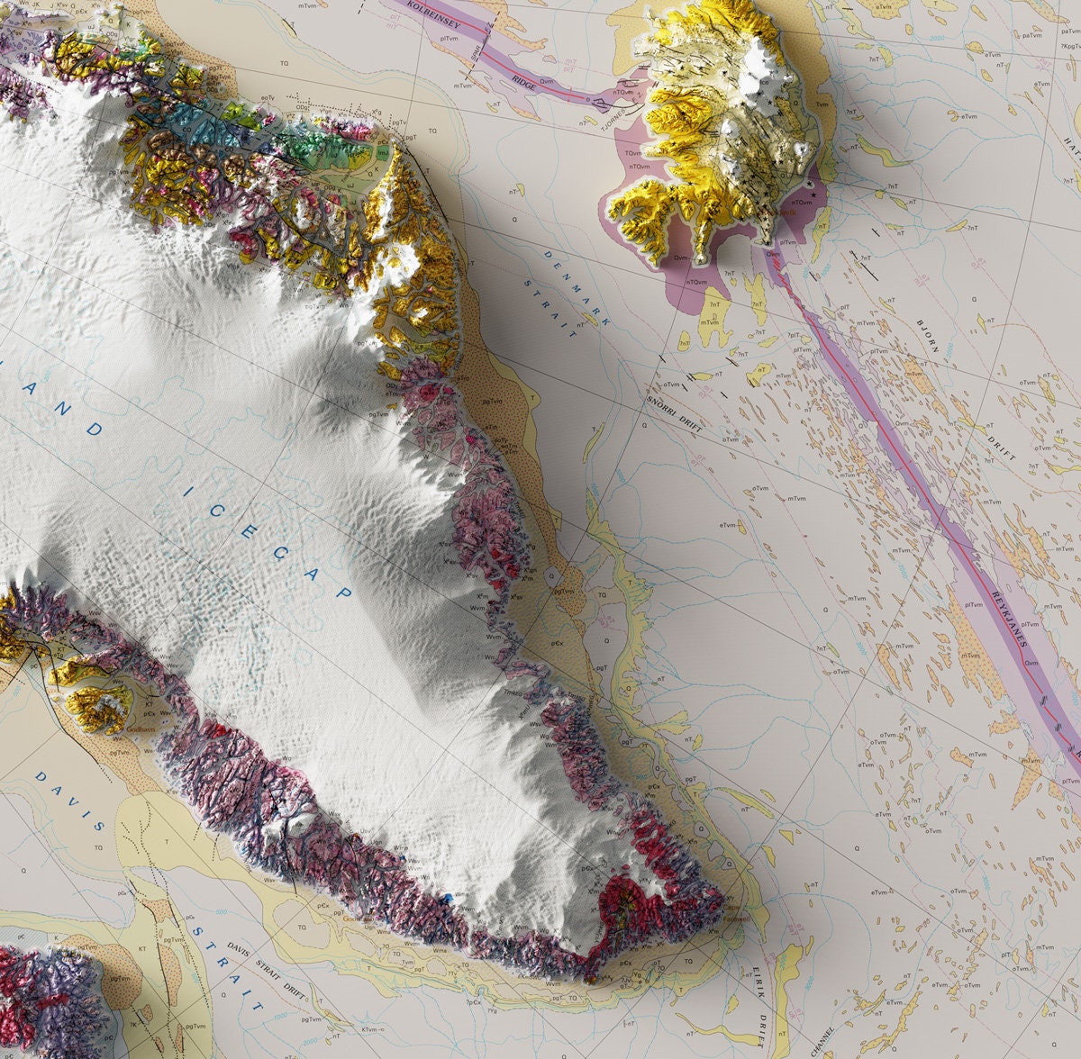 Map of the USA - 3D Relief - Geological - Terrain map - Poster Print