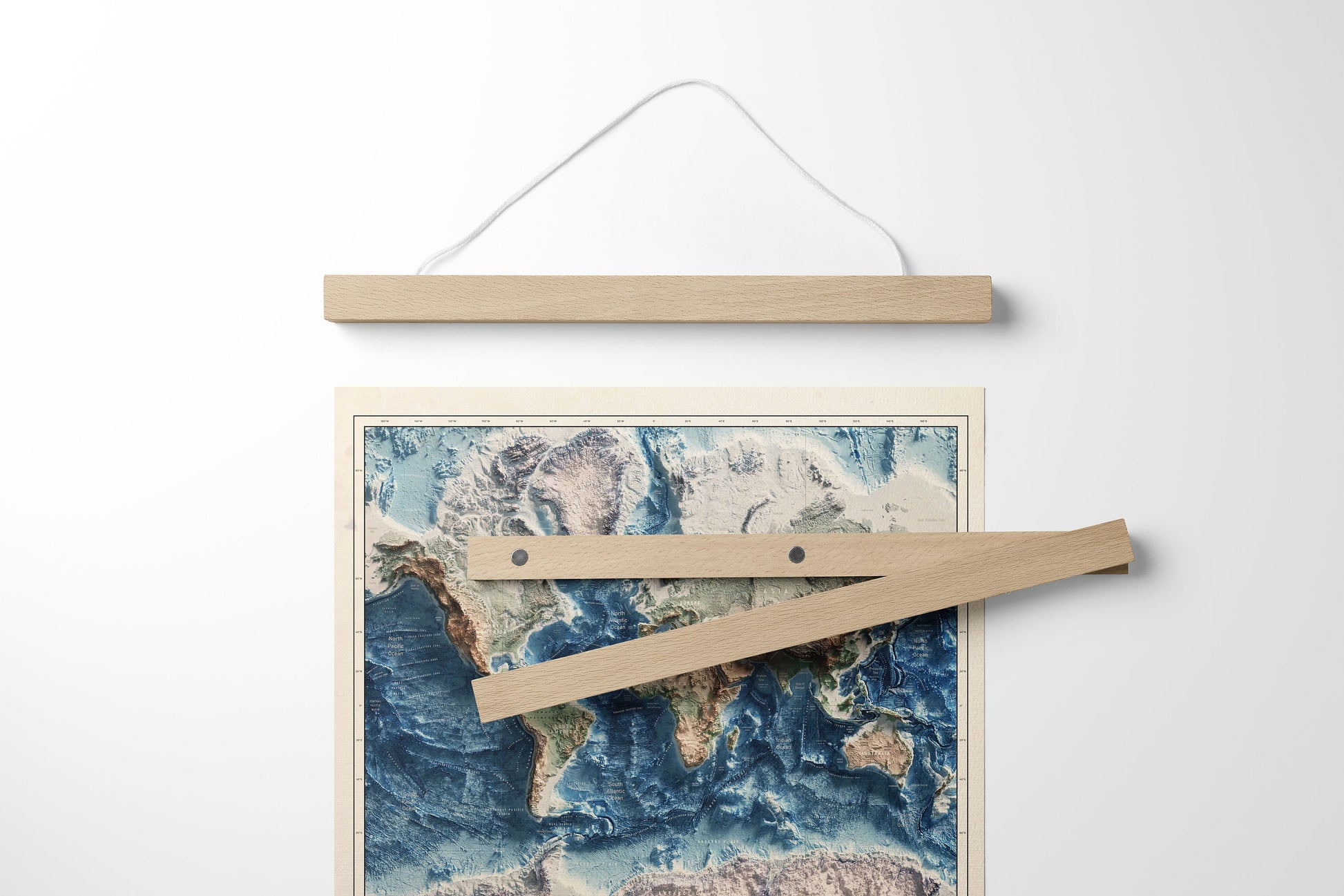 Physical Map of the World - 3D Relief Oceans and Geology Realistic render of the world - Terrain map - Poster Print