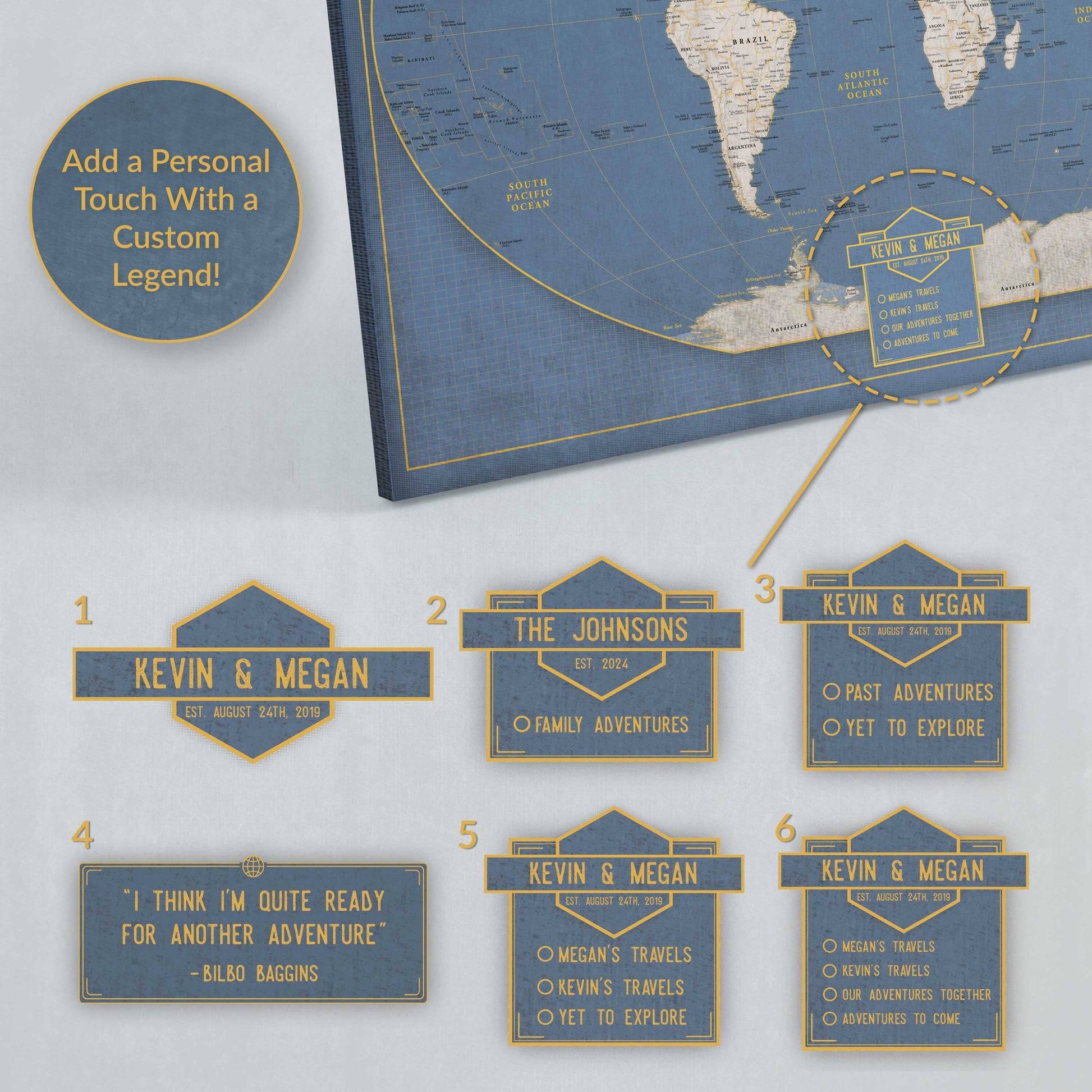 Push Pin World Travel Map: Winkel Tripel Projection Canvas Wall Art