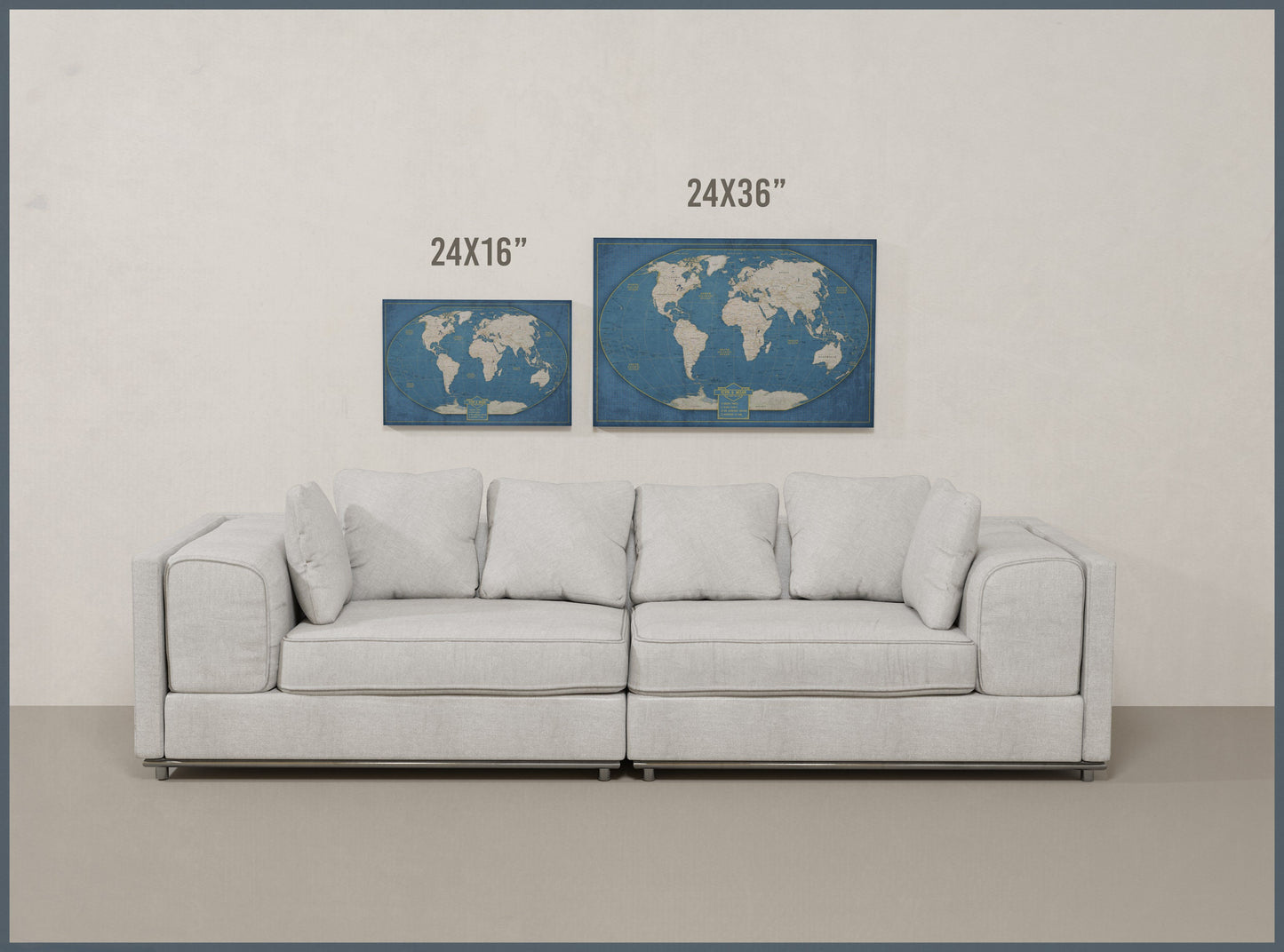 Push Pin World Travel Map: Winkel Tripel Projection Canvas Wall Art