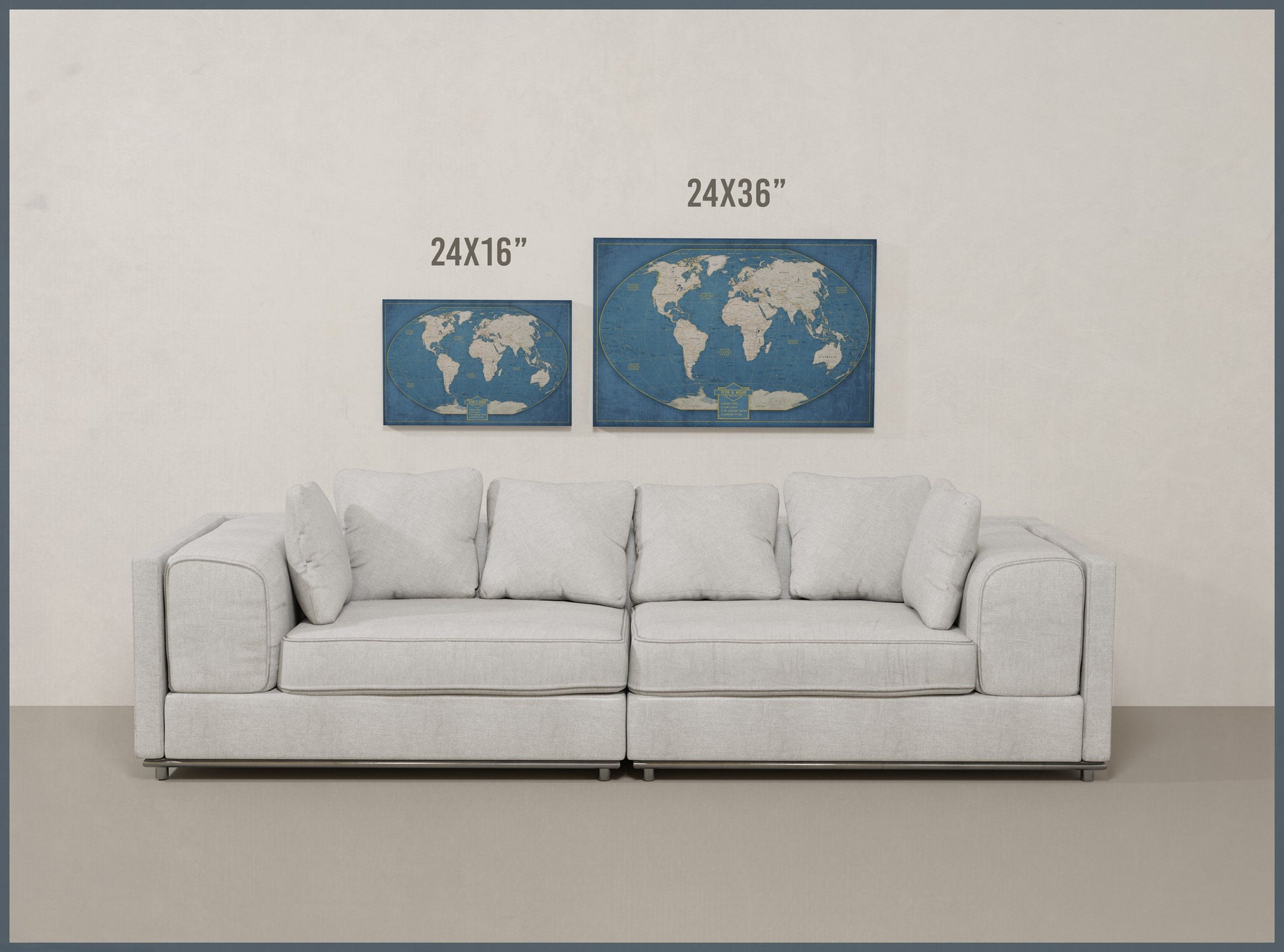 Push Pin World Travel Map: Winkel Tripel Projection Canvas Wall Art
